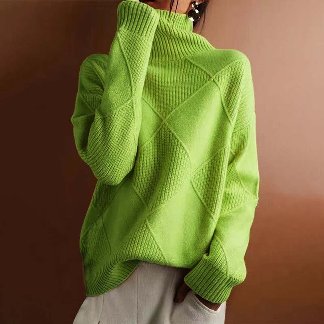 Women's Argyle Knit Relaxed-Fit Turtleneck Sweater