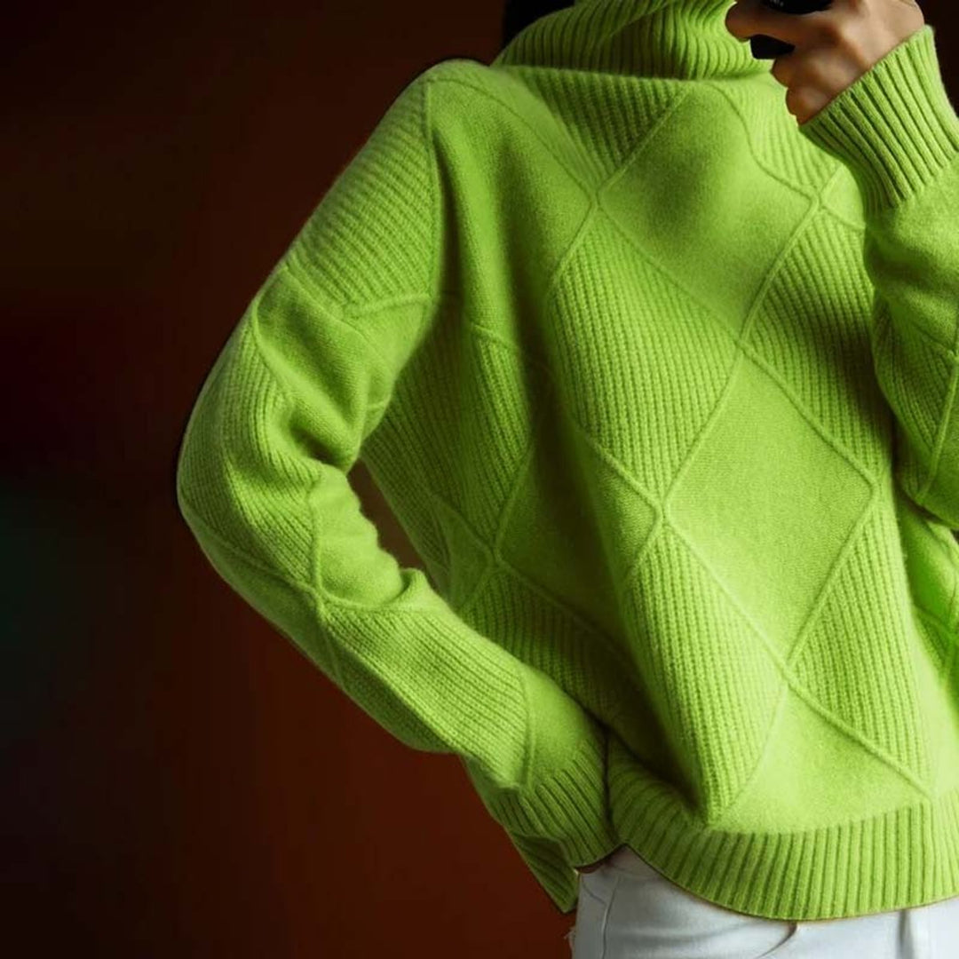 Women's Argyle Knit Relaxed-Fit Turtleneck Sweater