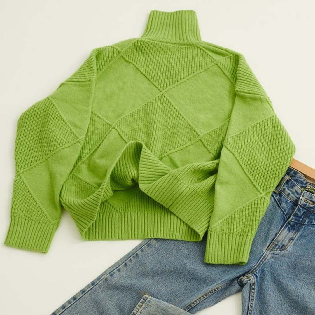 Women's Argyle Knit Relaxed-Fit Turtleneck Sweater