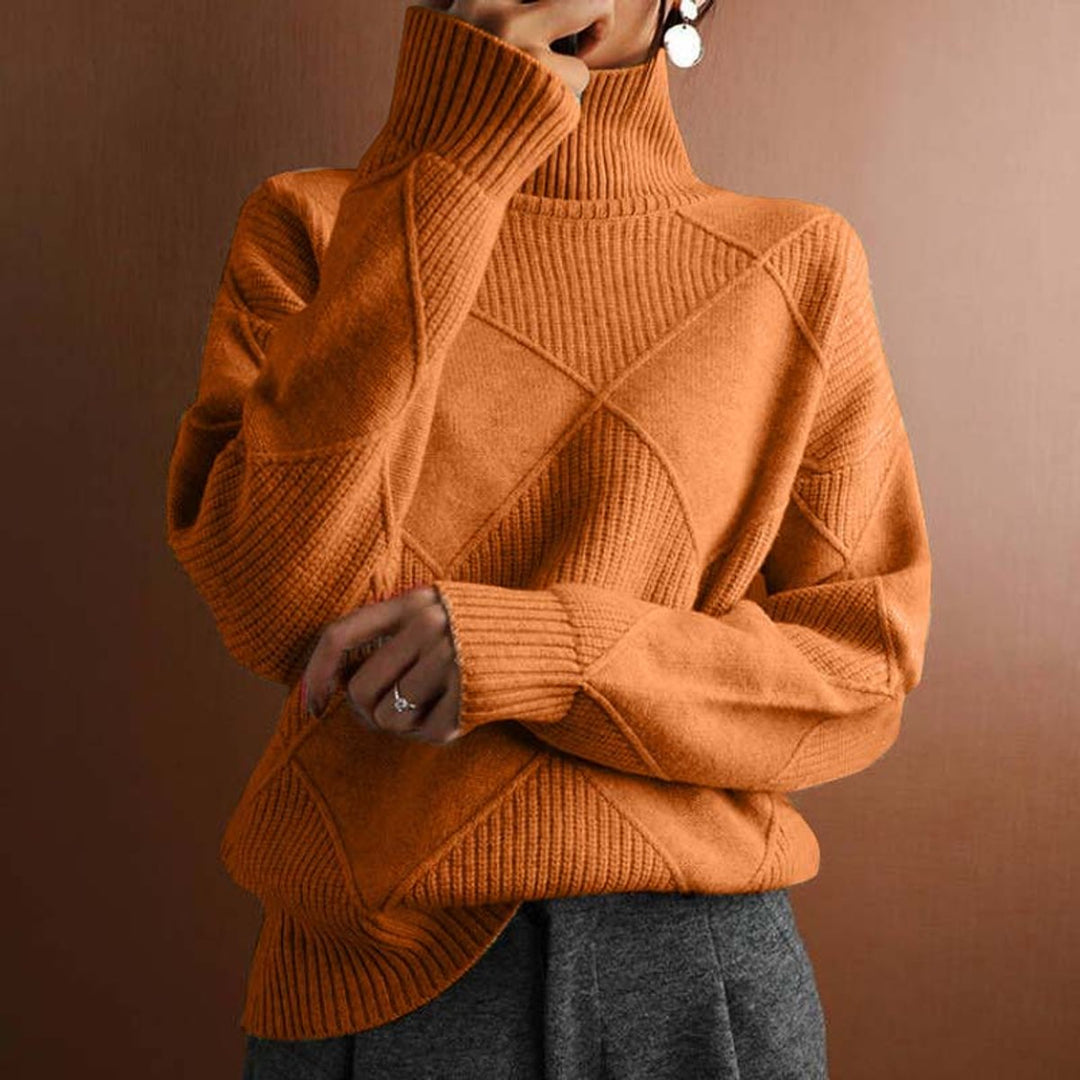 Women's Argyle Knit Relaxed-Fit Turtleneck Sweater - Orange