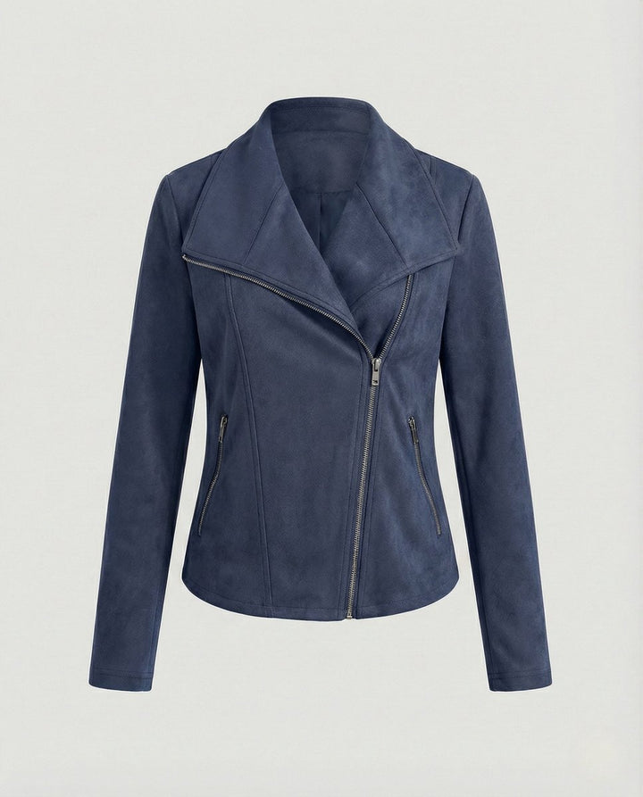 Women's Asymmetric-Zip Suede-Look Biker Leather Jacket