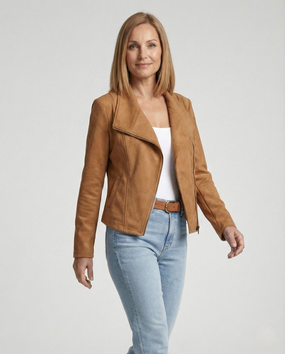 Women's Asymmetric-Zip Suede-Look Biker Leather Jacket