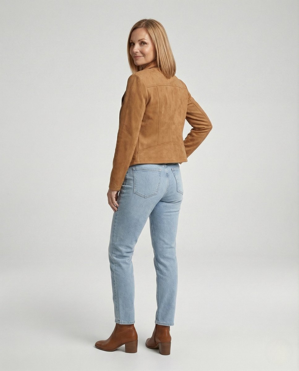 Women's Asymmetric-Zip Suede-Look Biker Leather Jacket