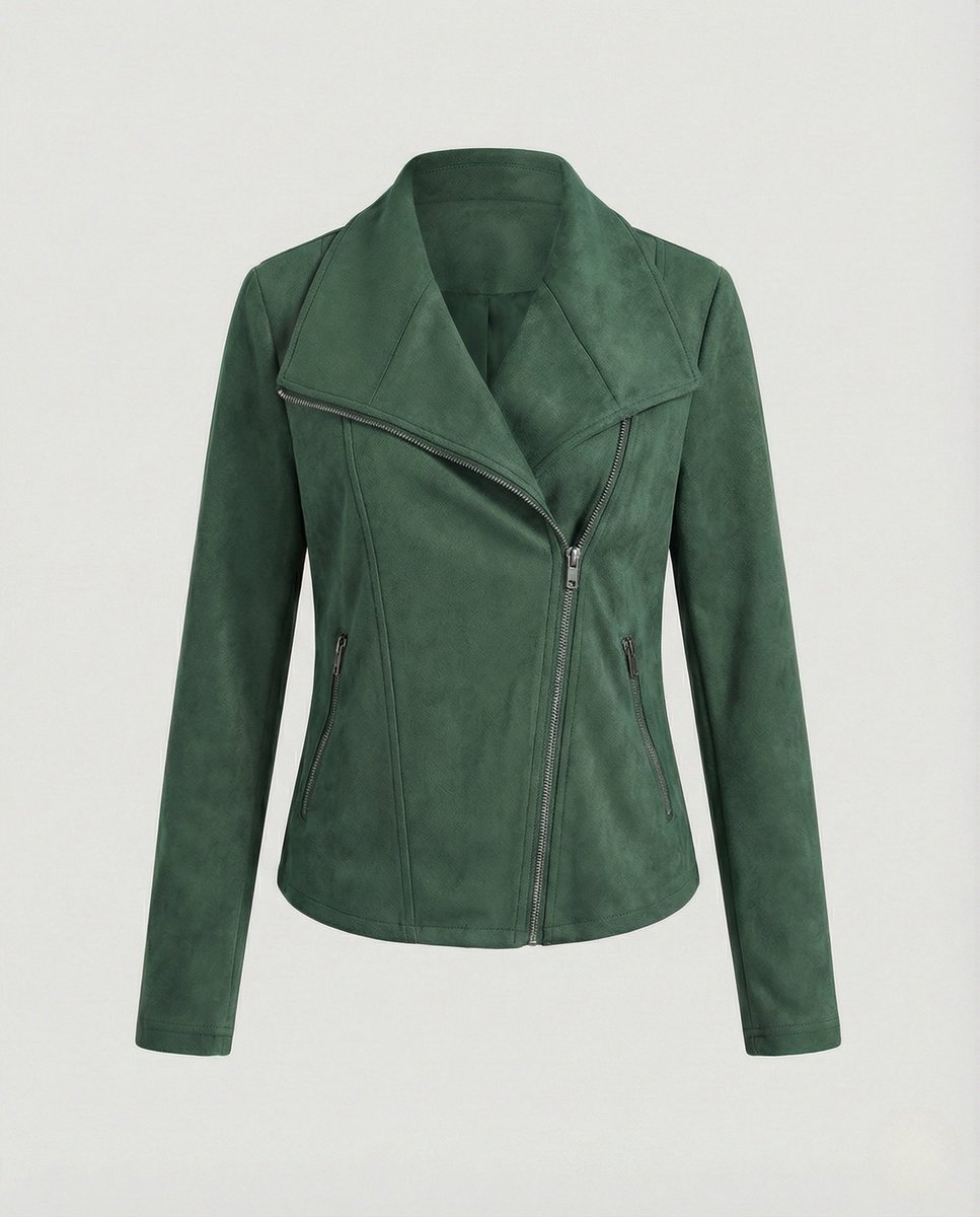 Women's Asymmetric-Zip Suede-Look Biker Leather Jacket