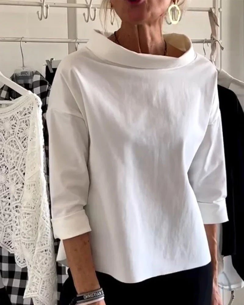 Women's Bateau Neck 3/4 Sleeve Relaxed-Fit Top - White