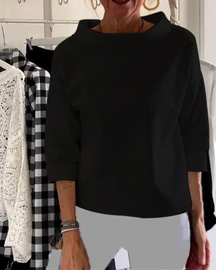 Women's Bateau Neck 3/4 Sleeve Relaxed-Fit Top - Black
