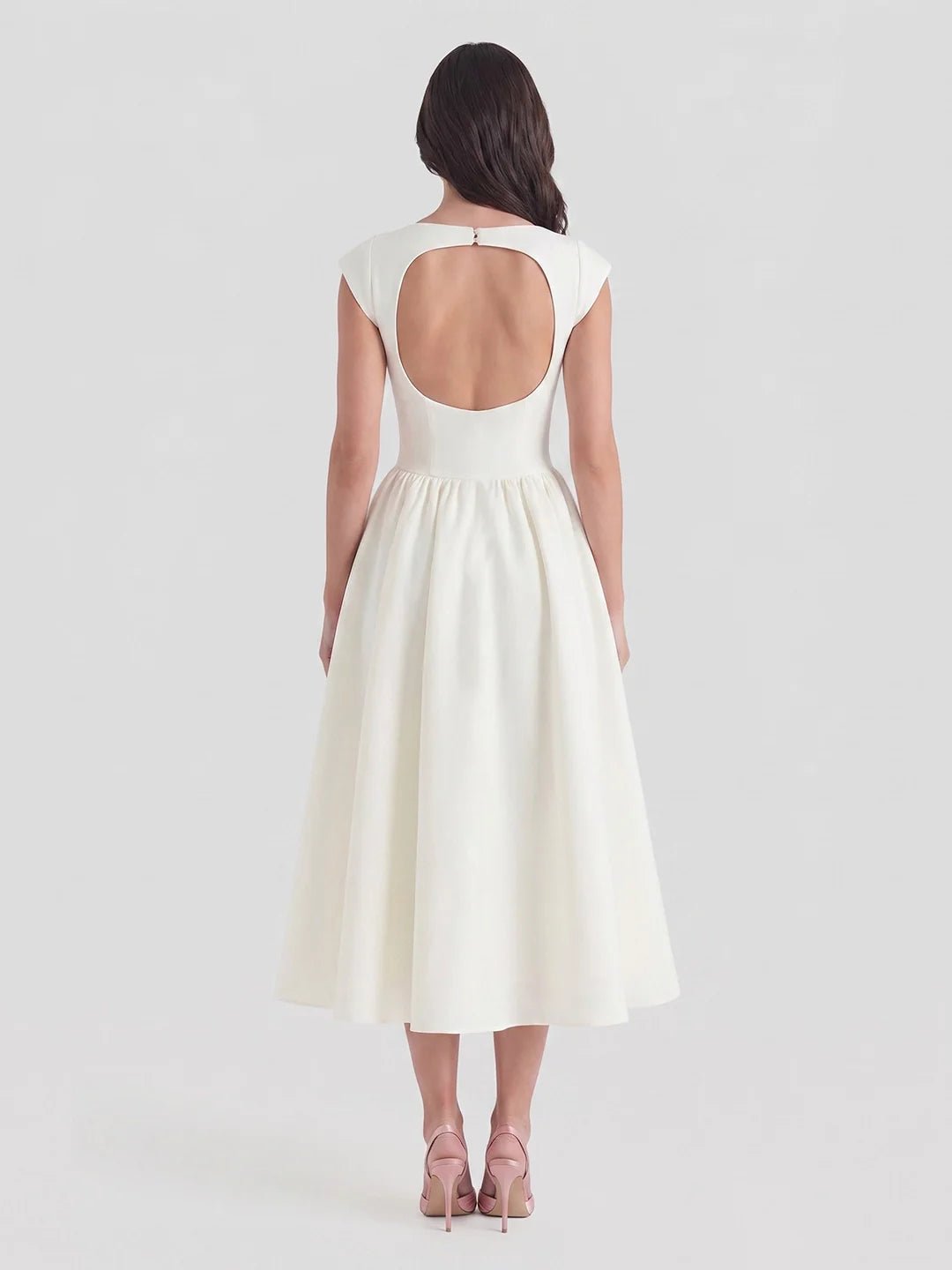 Women's Bateau-Neck Cap-Sleeve Full-Skirt Satin Midi Dress