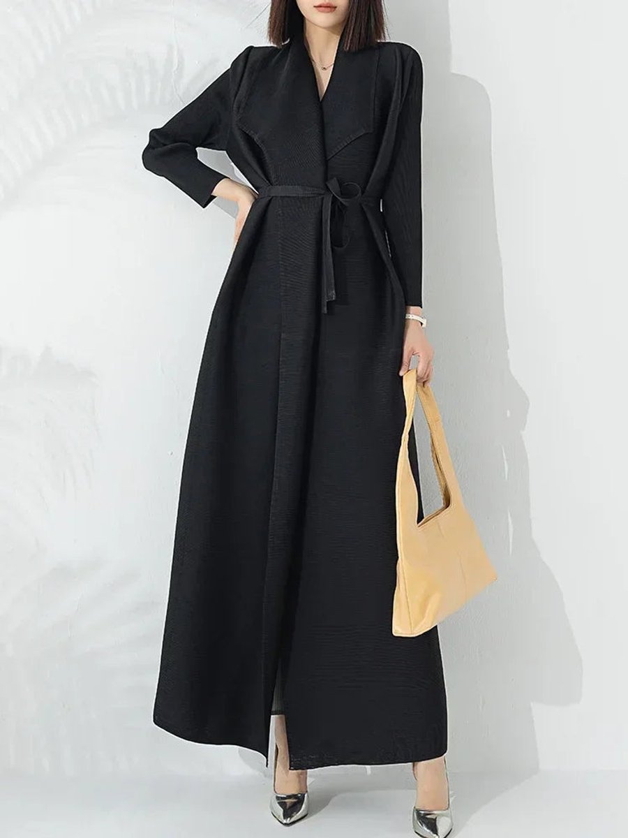 Women's Belted A-Line Longline Coat Jacket - Black