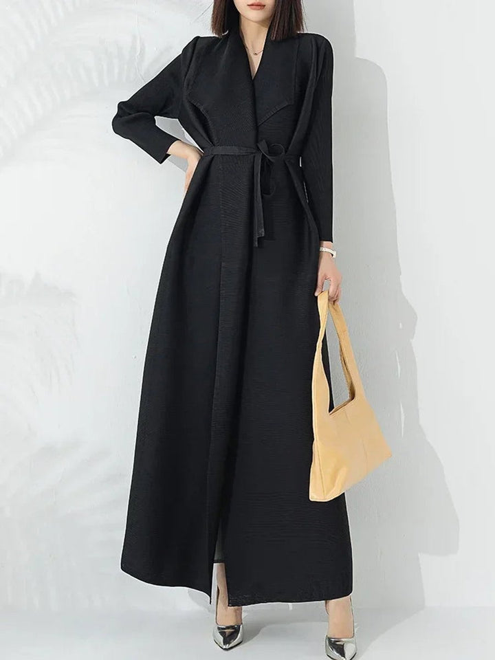 Women's Belted A-Line Longline Coat Jacket - Black