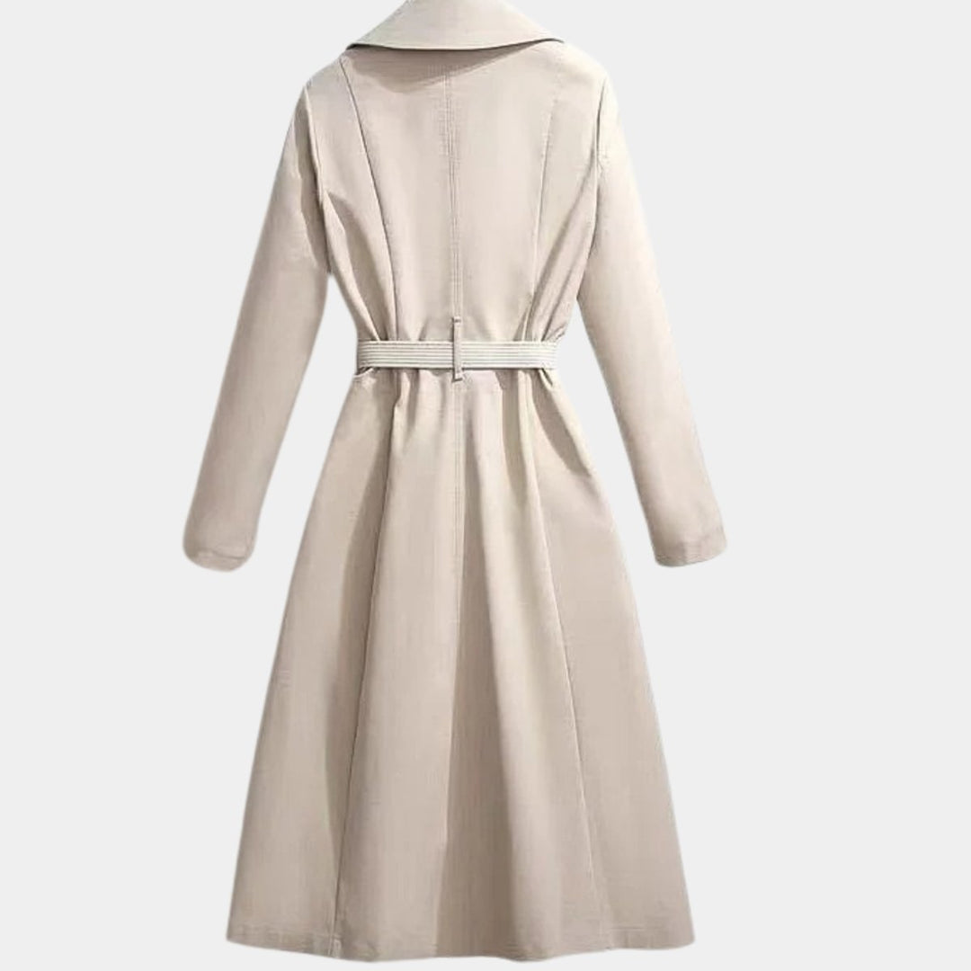 Women's Belted Midi Trench Coat Relaxed Fit Long Sleeve