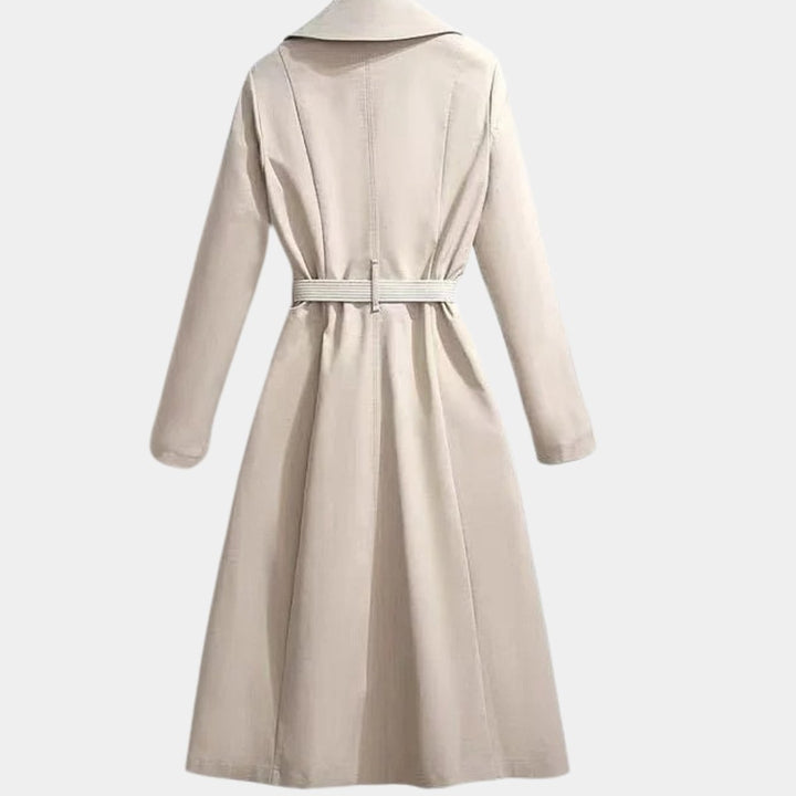 Women's Belted Midi Trench Coat Relaxed Fit Long Sleeve