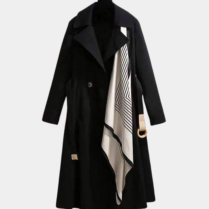 Women's Belted Midi Trench Coat Relaxed Fit Long Sleeve