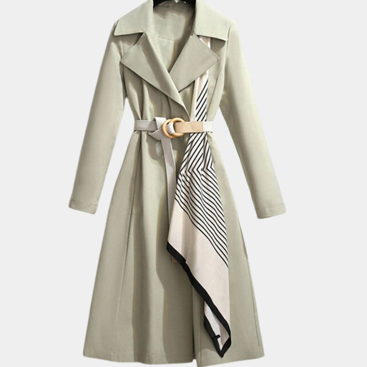Women's Belted Midi Trench Coat Relaxed Fit Long Sleeve - Green