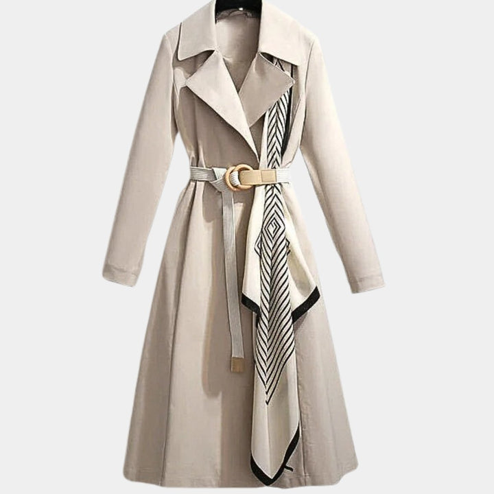 Women's Belted Midi Trench Coat Relaxed Fit Long Sleeve - Beige