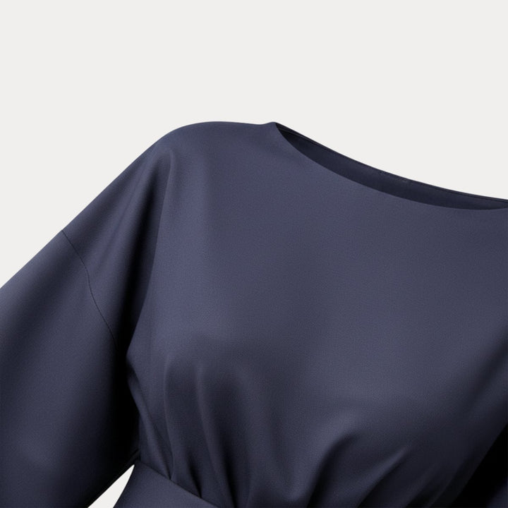 Women's Belted Wide-Sleeve Midi Long Sleeve Dress