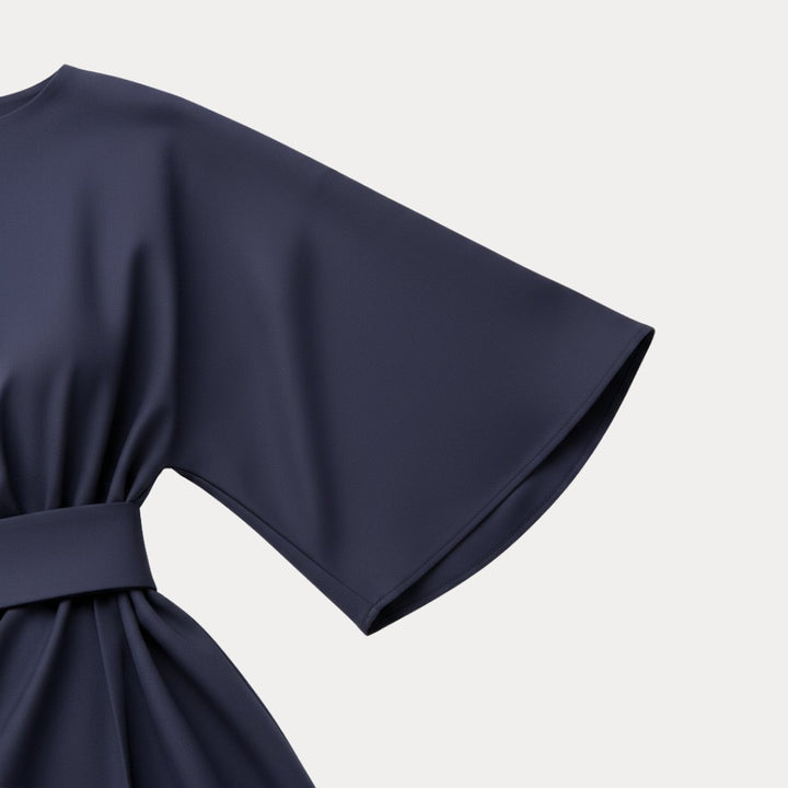 Women's Belted Wide-Sleeve Midi Long Sleeve Dress