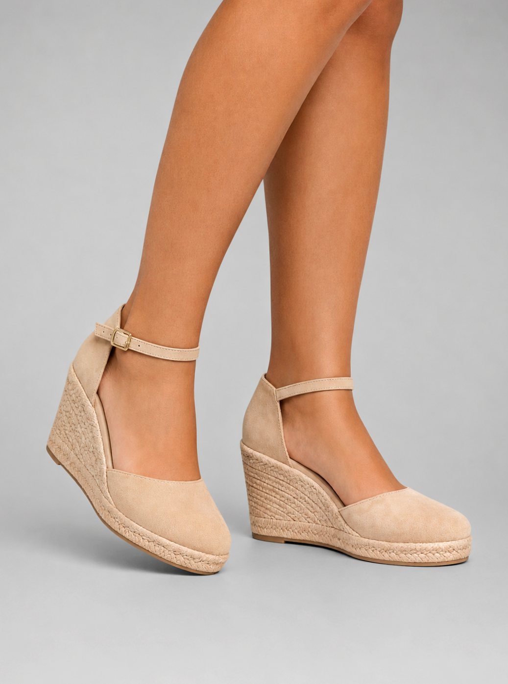 Women's Black Closed Toe Wedge Espadrille Ankle Strap Sandals