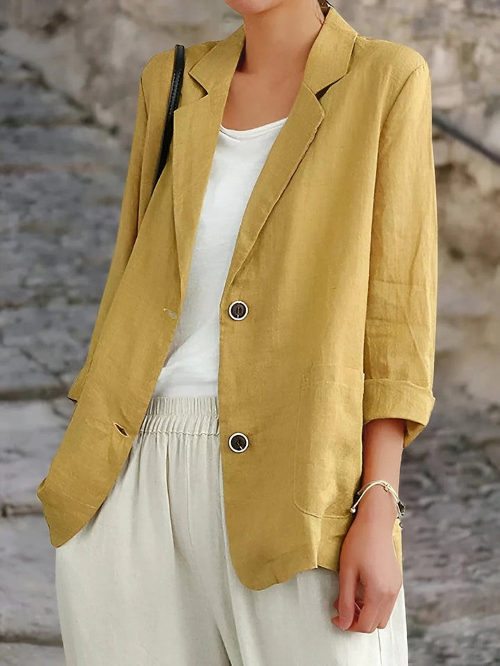 Womens Blazer Lightweight Linen Relaxed-Fit Lapel Jacket - Yellow