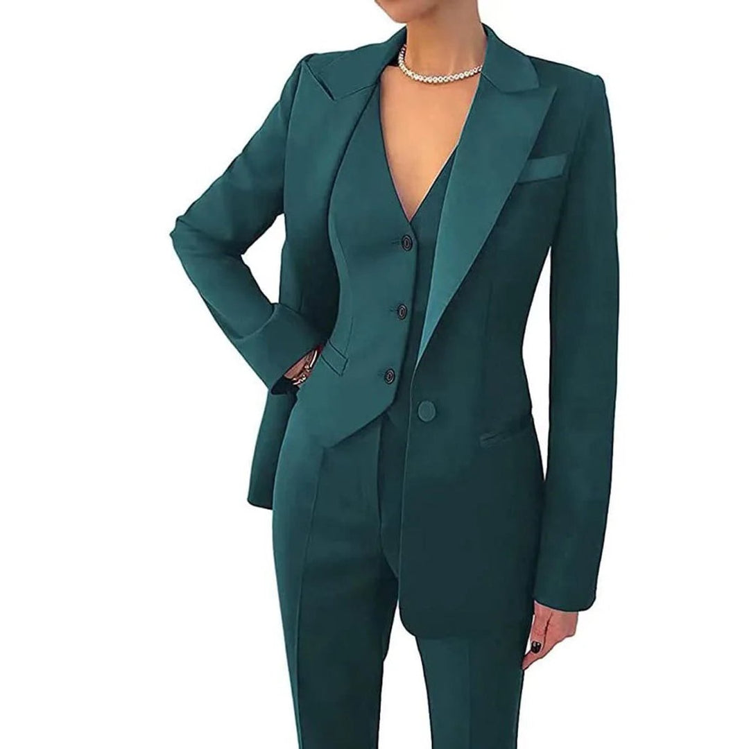 Women's Blazer Tailored 3-Piece Suit Set Waistcoat Trousers - Green