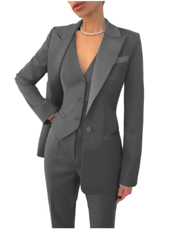 Women's Blazer Tailored 3-Piece Suit Set Waistcoat Trousers - Grey