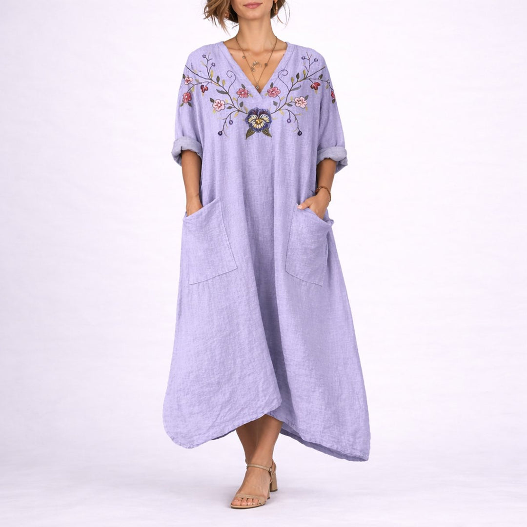 Women's Bohemian Maxi Fall Wedding Guest Dress Flowy Kaftan - Purple