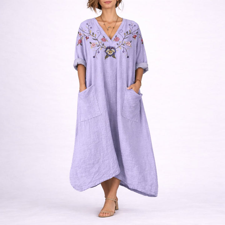 Women's Bohemian Maxi Fall Wedding Guest Dress Flowy Kaftan - Purple