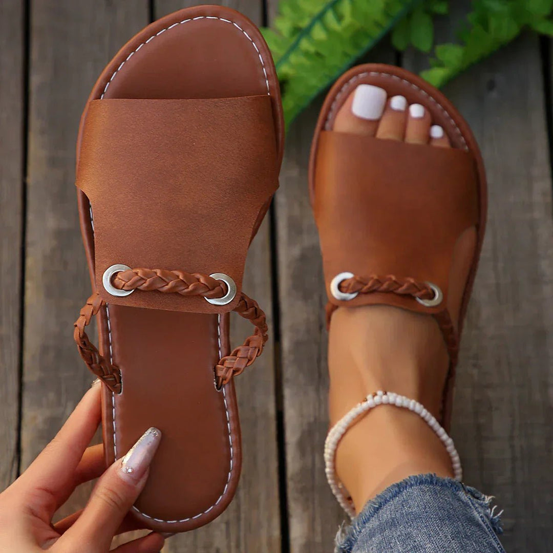 Women's Boho Braided-Strap Flat Sandals - Chocolate