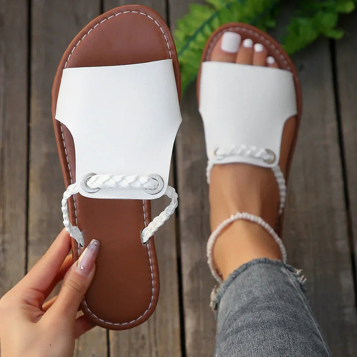 Women's Boho Braided-Strap Flat Sandals - Ivory Pearl