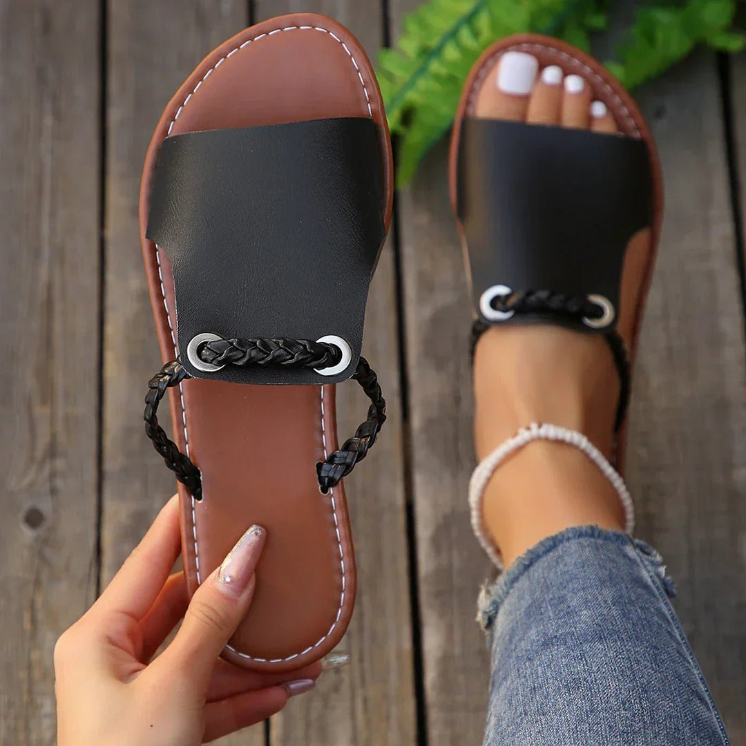Women's Boho Braided-Strap Flat Sandals - Onyx Shade