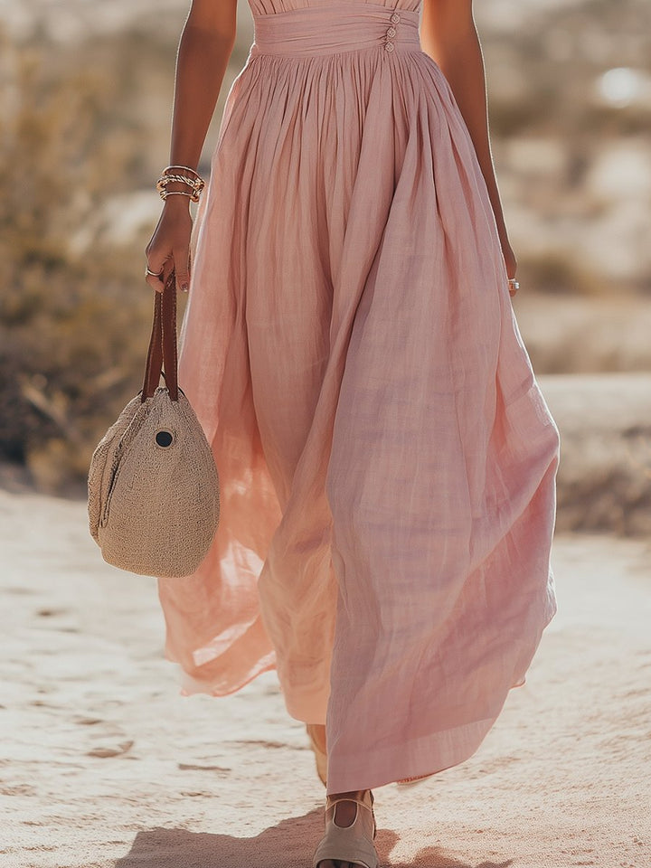 Women's Boho Cotton-Linen Halter Maxi Dress