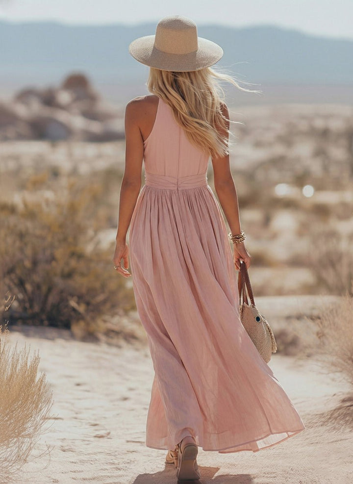 Women's Boho Cotton-Linen Halter Maxi Dress