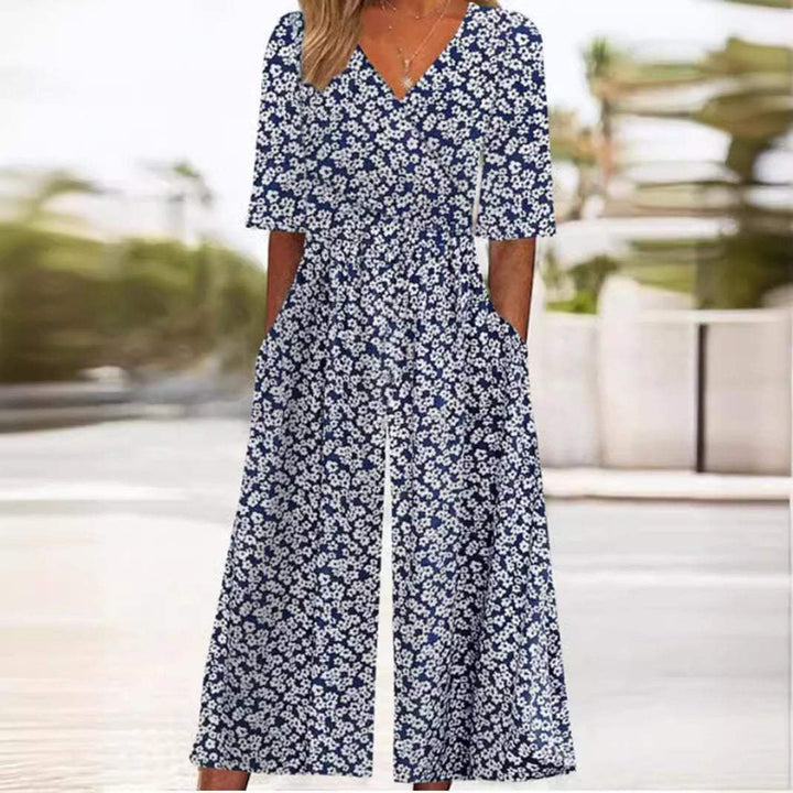 Women's Boho Floral Print V-Neck Wide-Leg Jumpsuit