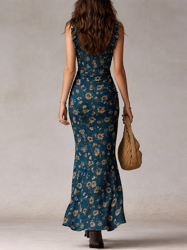 Women's Boho Floral Ruffle-Strap Maxi Dress