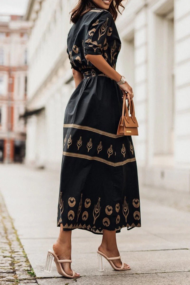 Women's Boho Print Self-Tie Midi Dress