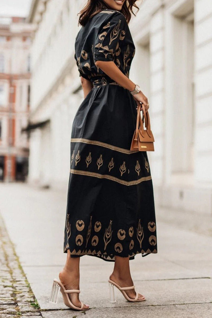 Women's Boho Print Self-Tie Midi Dress
