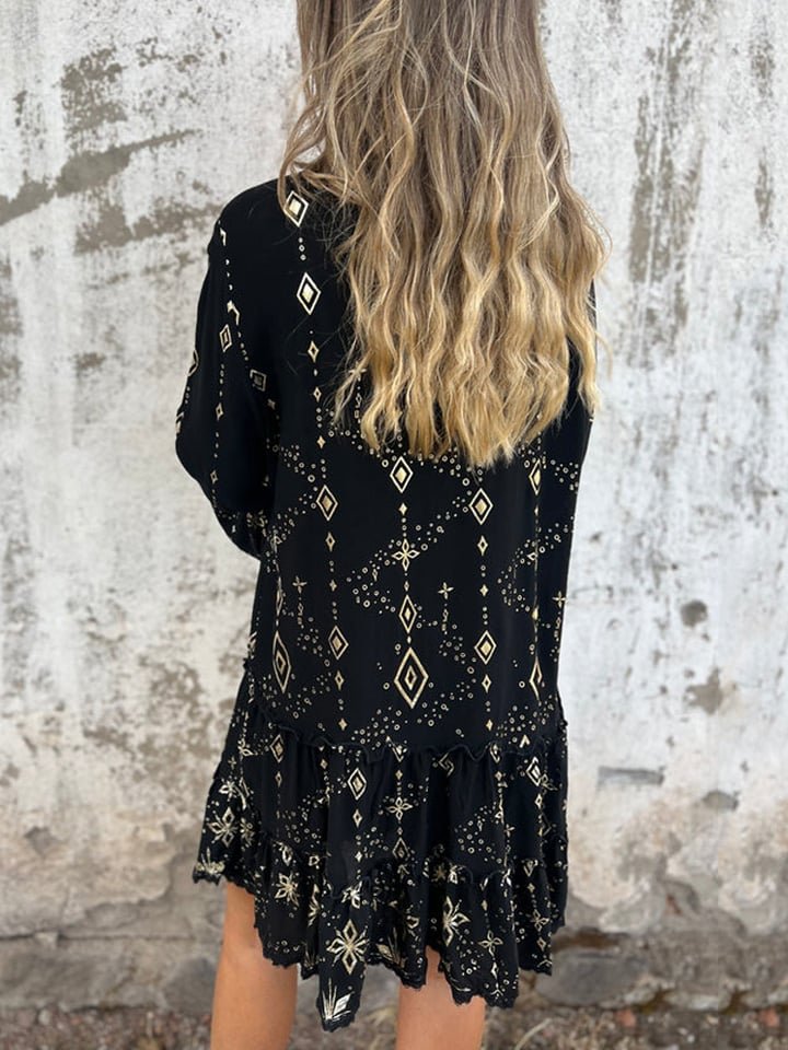 Women's Boho Three-Quarter Sleeve Tiered Mini Dress