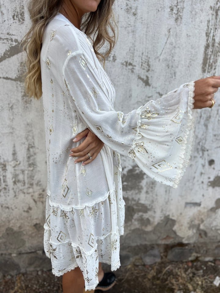 Women's Boho Three-Quarter Sleeve Tiered Mini Dress
