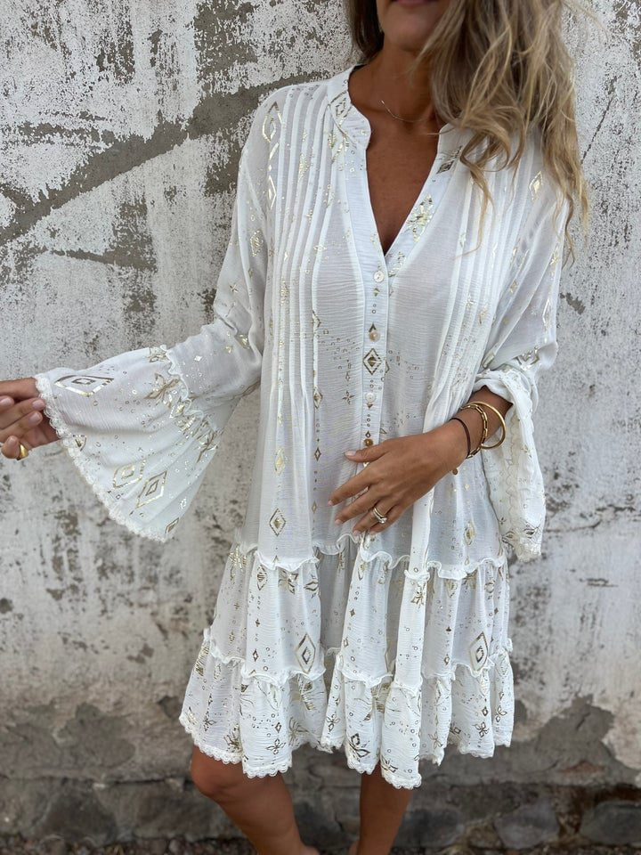 Women's Boho Three-Quarter Sleeve Tiered Mini Dress