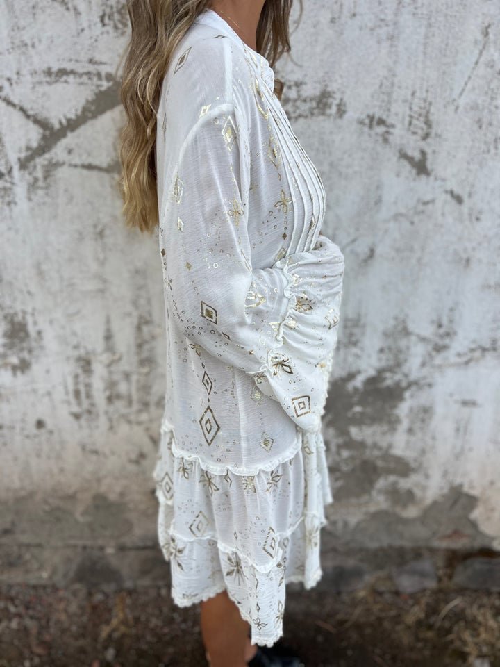 Women's Boho Three-Quarter Sleeve Tiered Mini Dress
