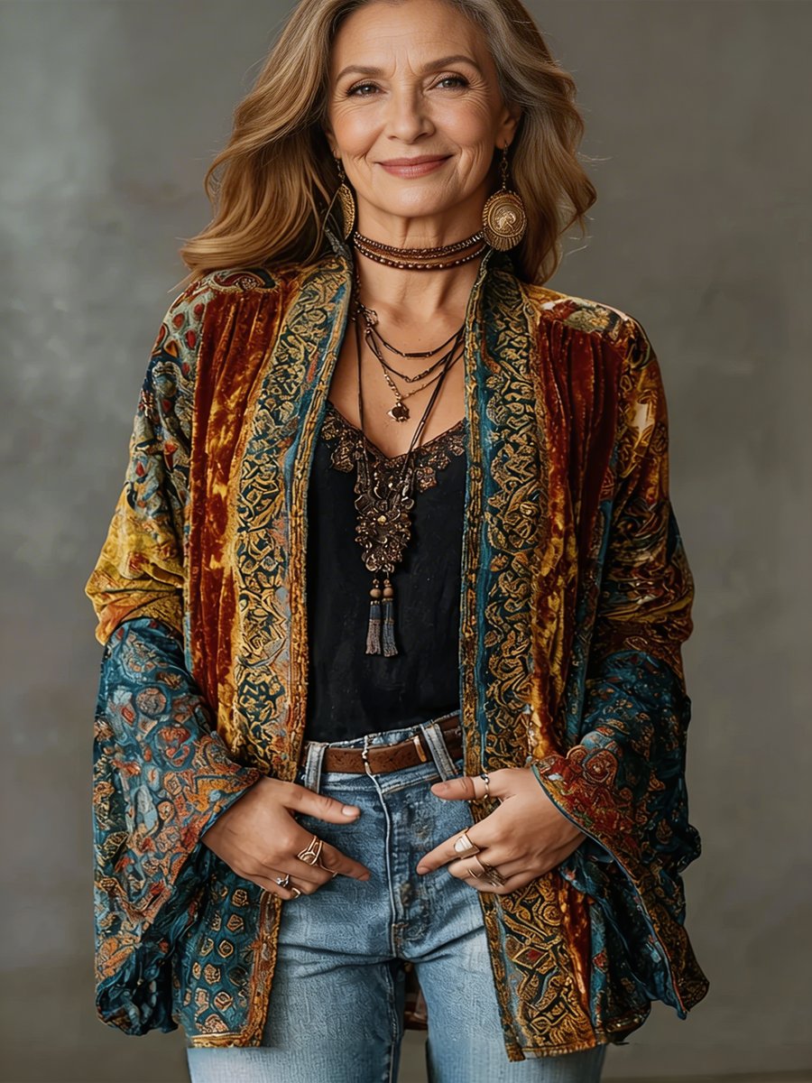 Women's Boho Vintage Loose-Fit Quilted Jacket Kimono Cardigan
