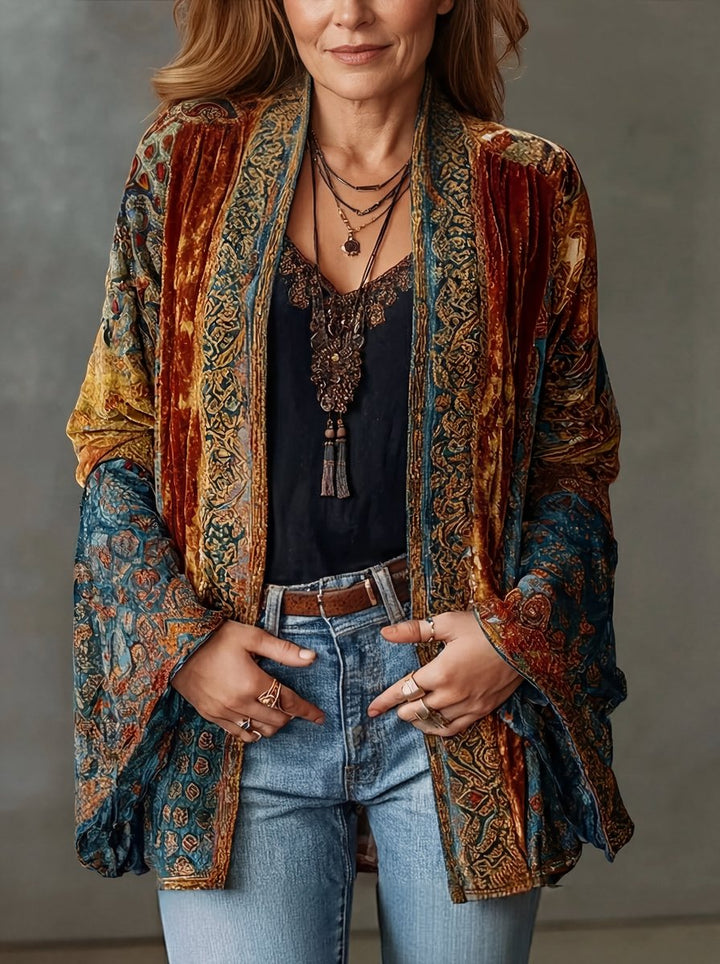 Women's Boho Vintage Loose-Fit Quilted Jacket Kimono Cardigan