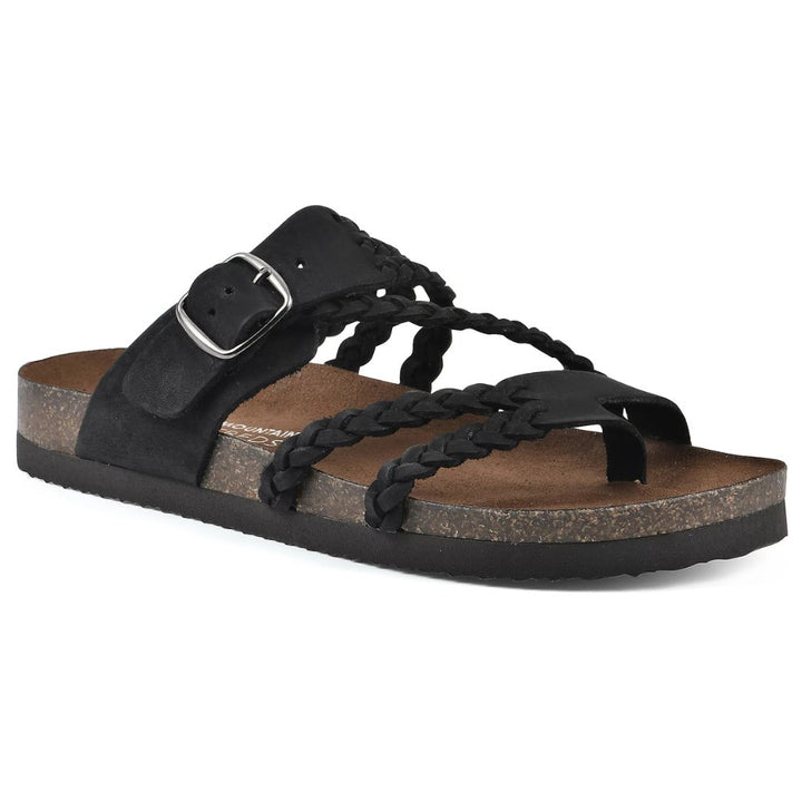Women's Braided Strap Buckle Toe-Loop Sandals - Black