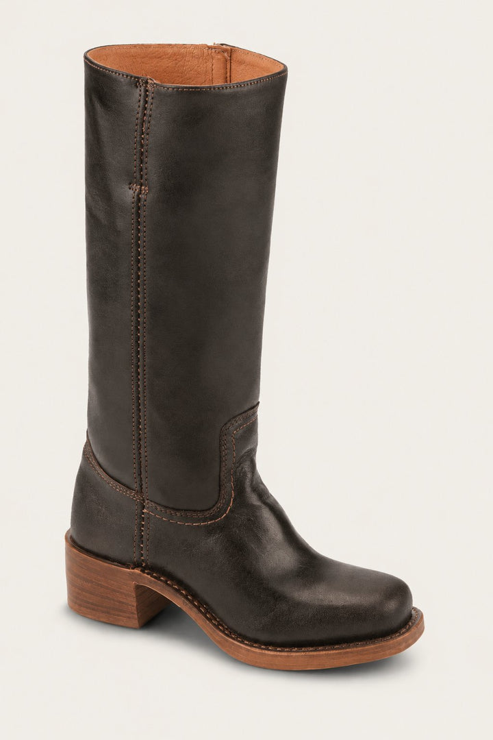 Women's Brown Leather Knee-High Block Heel Boots