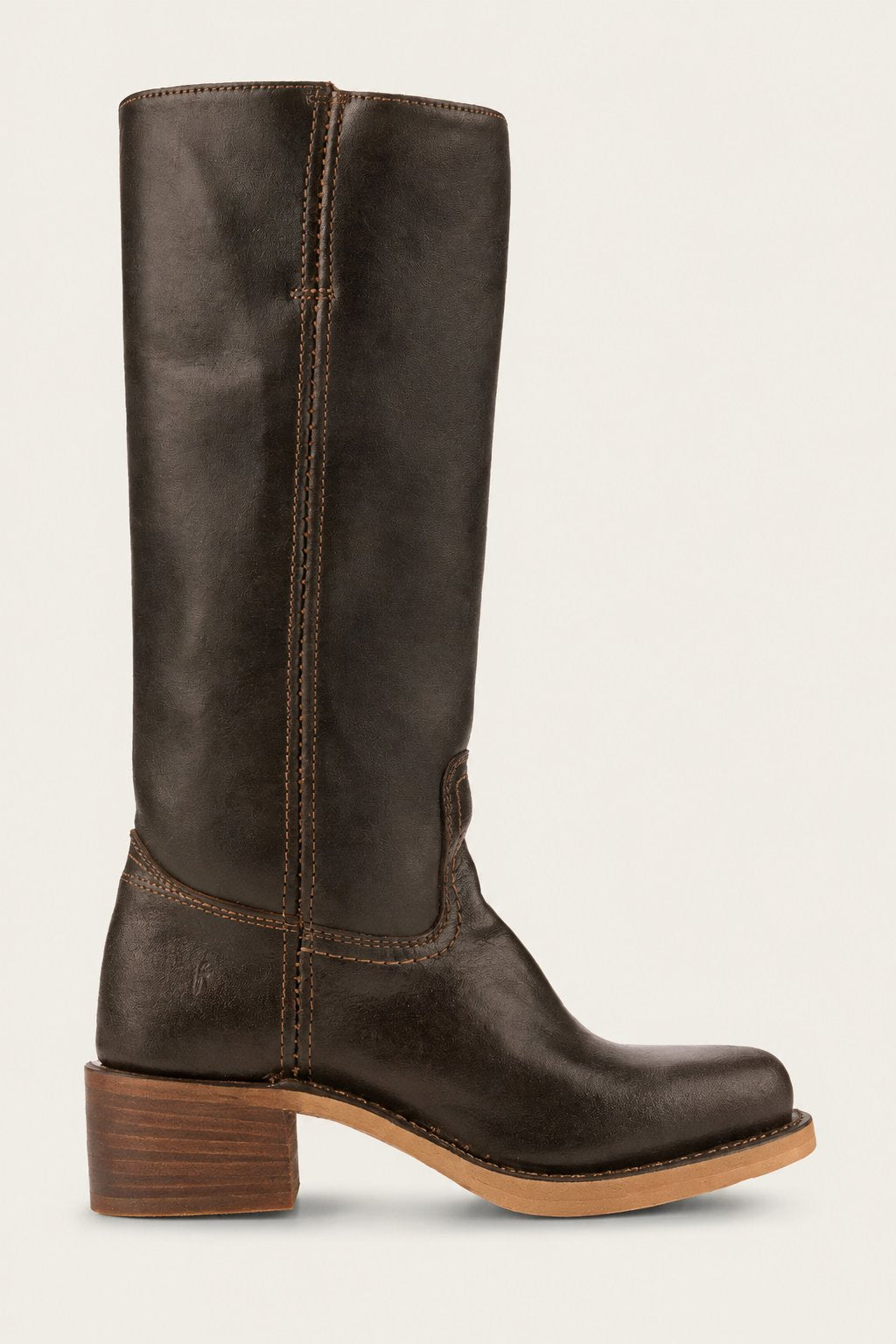 Women's Brown Leather Knee-High Block Heel Boots