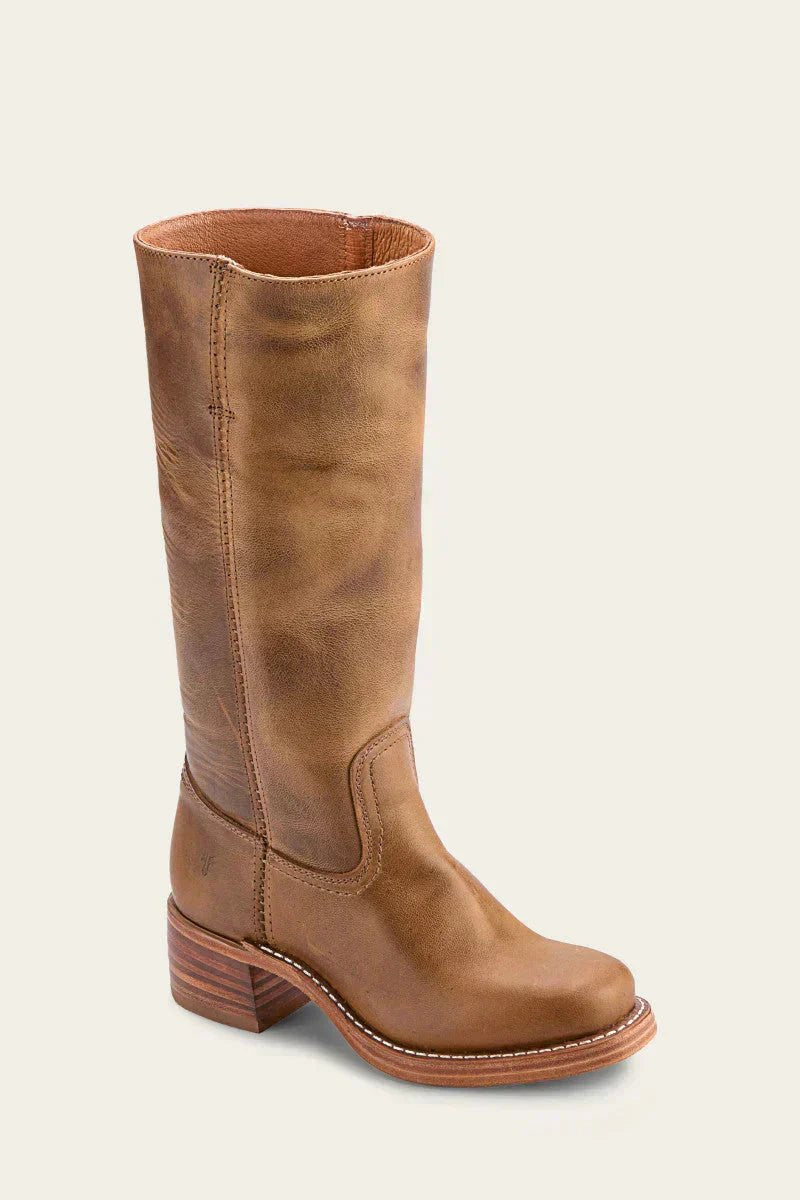 Women's Brown Leather Knee-High Block Heel Boots