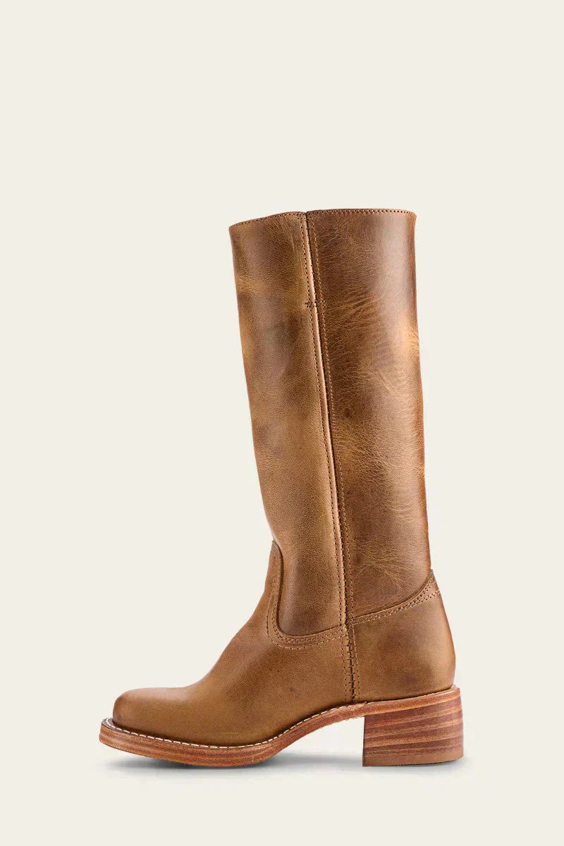 Women's Brown Leather Knee-High Block Heel Boots