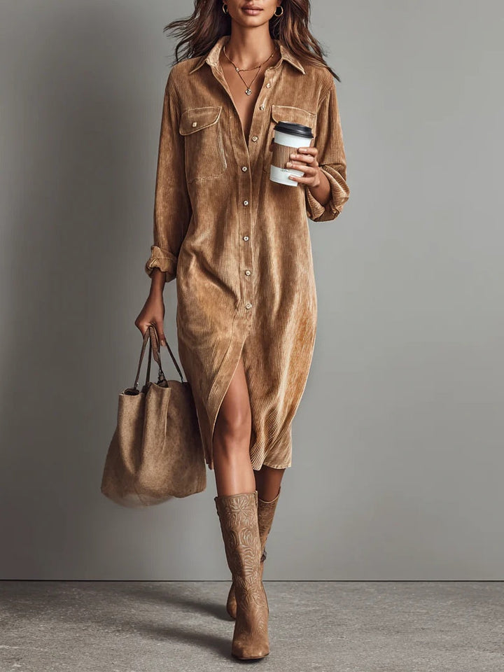 Ava | Women's Button Front Long Sleeve Midi Dress