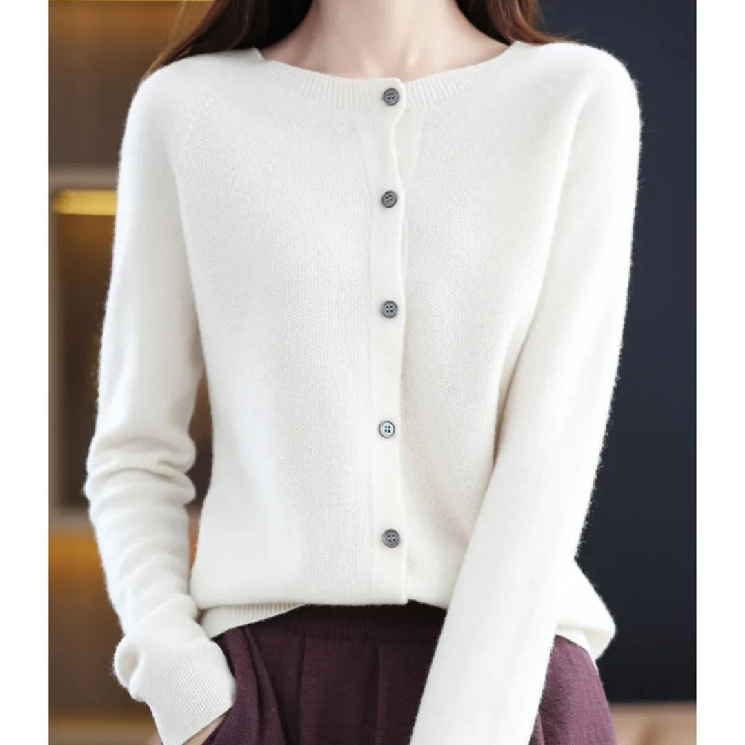 Women's Button-Up V-Neck Cashmere Knit Cardigan - White