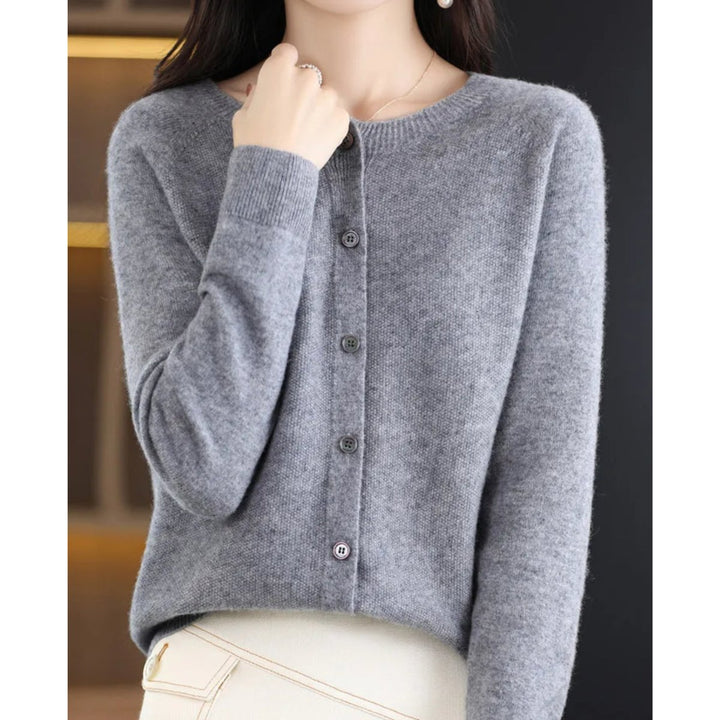 Women's Button-Up V-Neck Cashmere Knit Cardigan - Grey