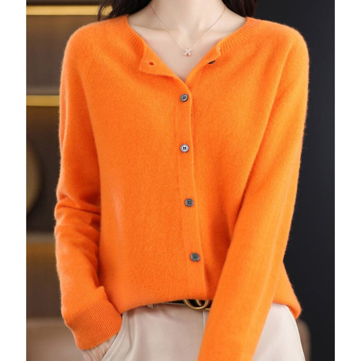 Women's Button-Up V-Neck Cashmere Knit Cardigan - Orange
